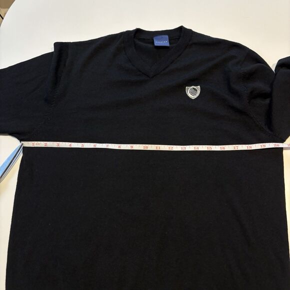 Dunning V-Neck 100% Merino Wool Sweater Men's Large Embroidered Golf - Picture 3 of 9